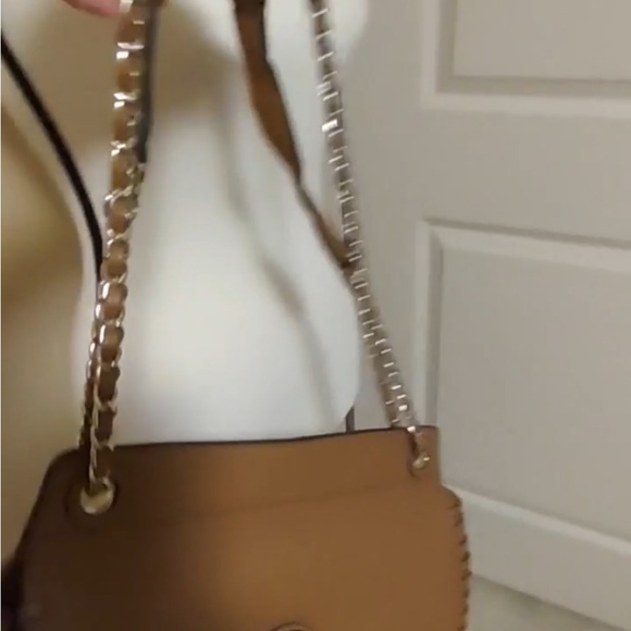 Tory Burch Authentic Leather Saddle Bag with gold-tone hardware, dual chain-link - Picture 11 of 12